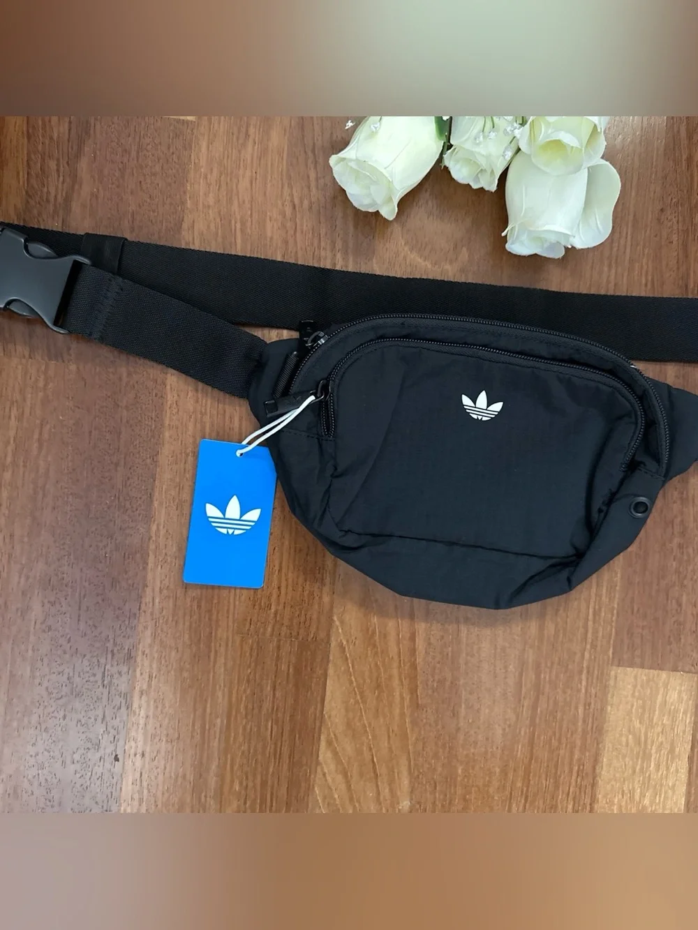 adidas Black Trefoil Belt Bag with Front Zip